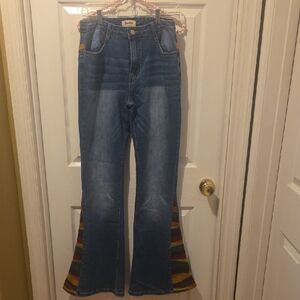 Denim Flare Jeans with Colorful Hem